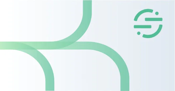 Abstract green lines intersecting with a green logo on the right on a light background.