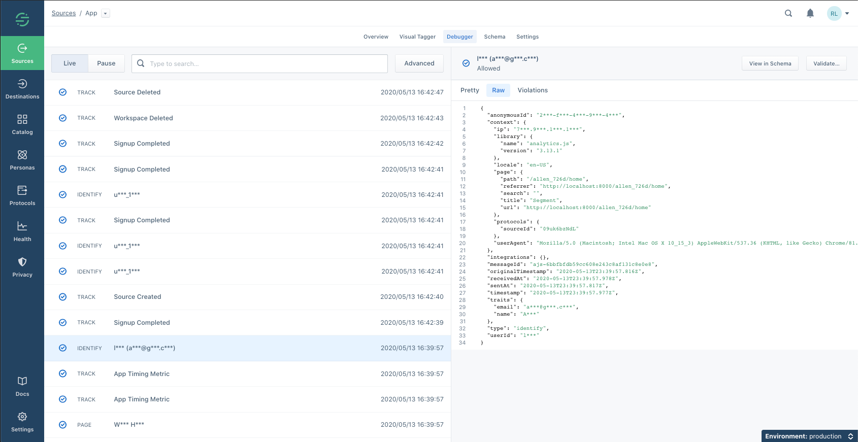 debugger with PII data masked