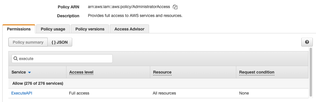 AWS Admin ExecuteAPI