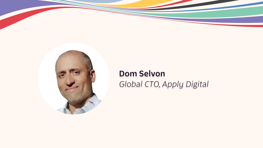 Portrait of Dom Selvon, Global CTO at Apply Digital, with colorful lines above his name and title.
