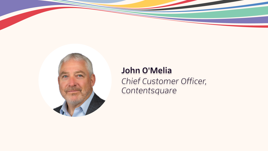 John O'Melia, Chief Customer Officer at Contentsquare, with colorful ribbons in background.