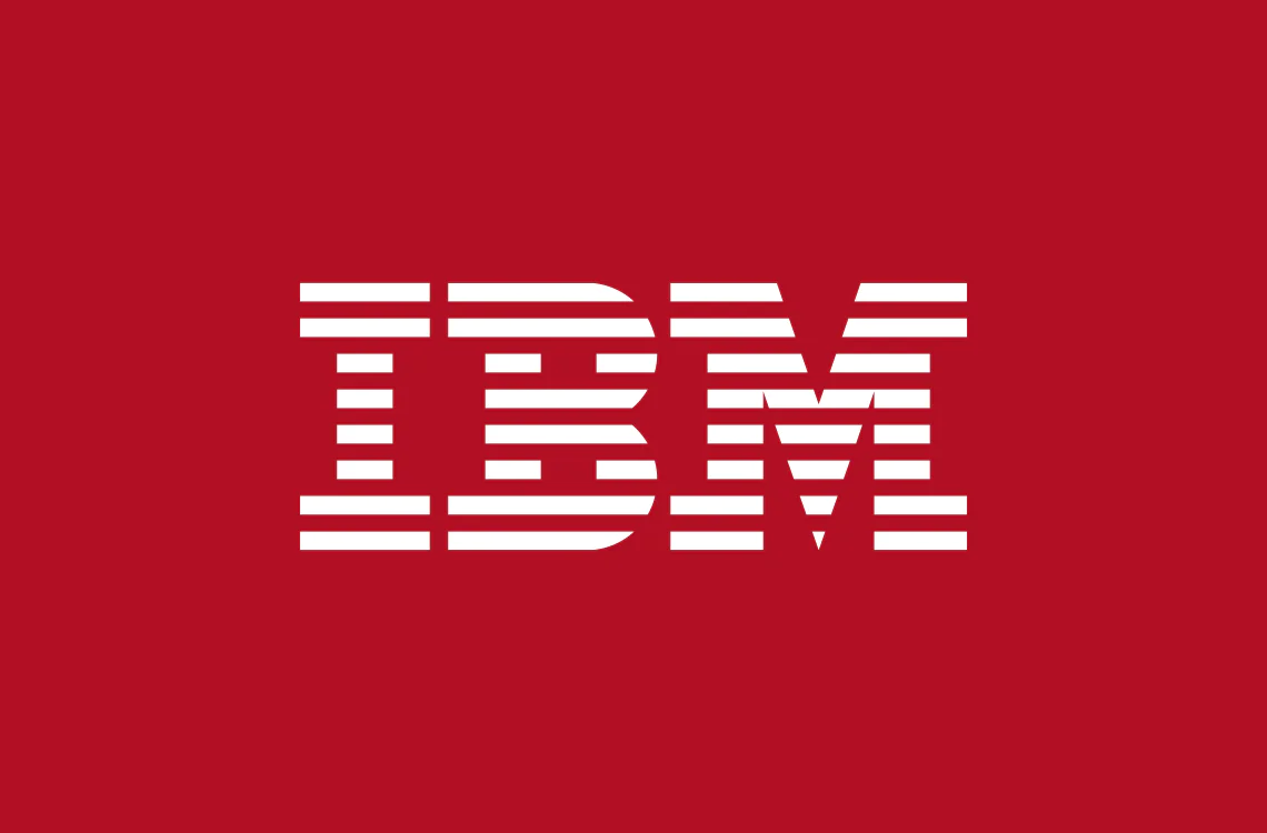White IBM logo on a red background