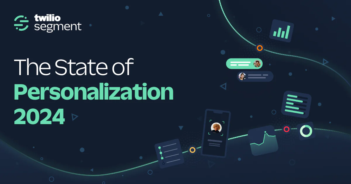 Twilio Segment 2024 Personalization report cover featuring graphics and text on a dark background.