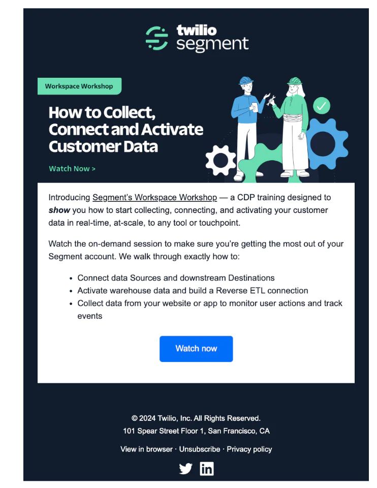 Twilio Segment workshop on collecting, connecting, and activating customer data.
