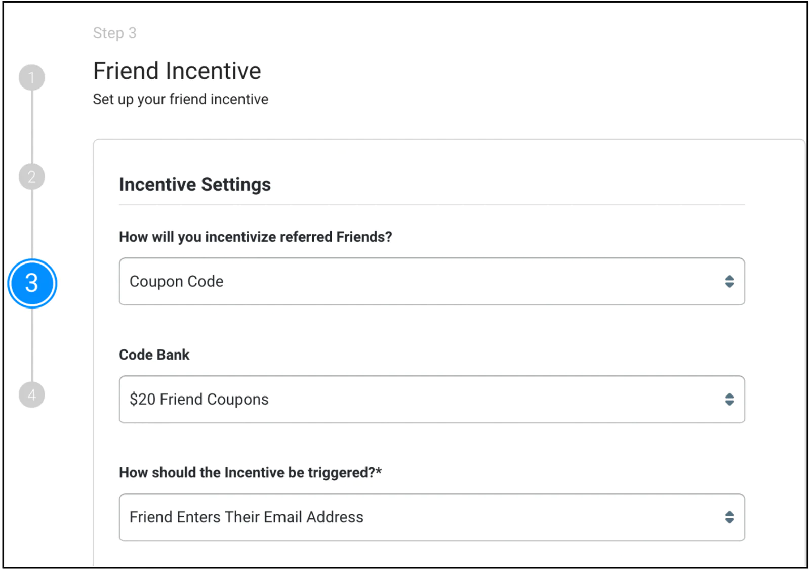 Friend incentive configuration in Friendbuy.