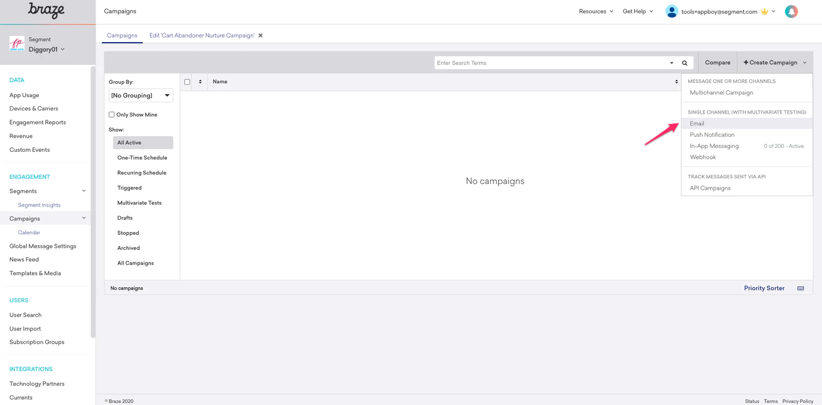 Creating an Email Campaign inside Braze