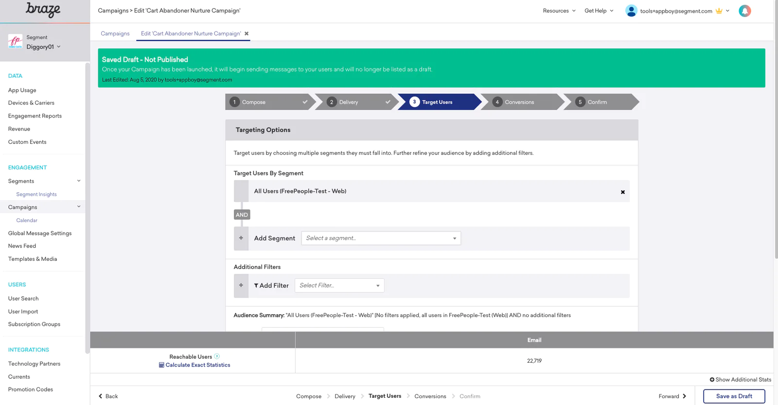 Advanced Targeting Feature inside Braze