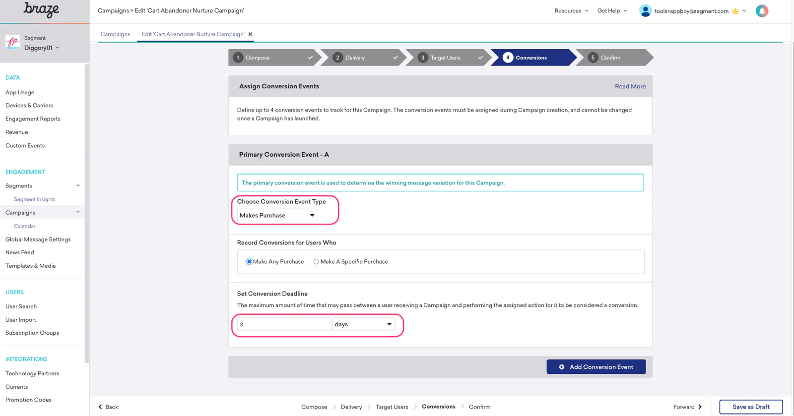 Email Campaign Conversion Metric Selector
