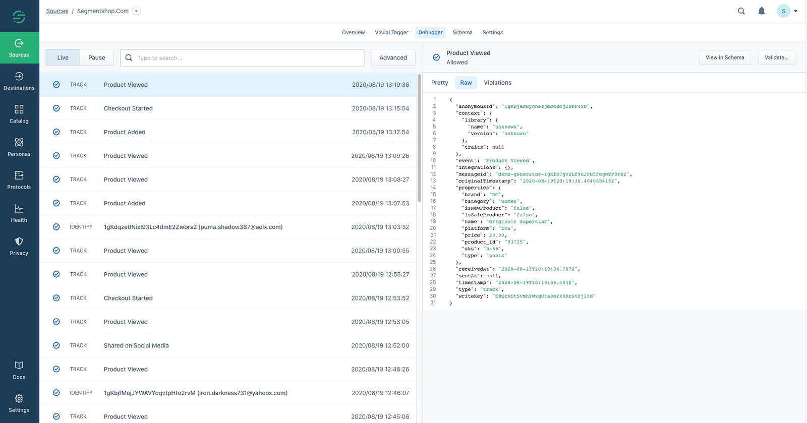 Segment Event Debugger Screen